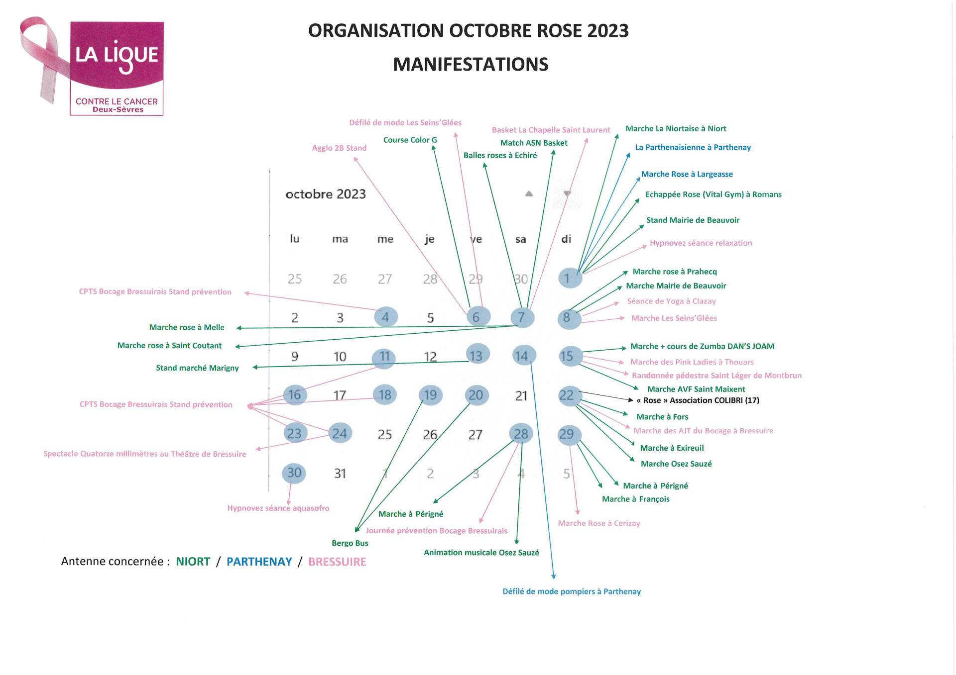 Retrouvez le planning des manifestations Octobre rose 2023 organisées dans les Deux-Sèvres.