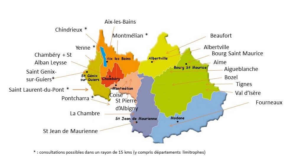 Ligue contre le cancer de Savoie Localisation des psychologues